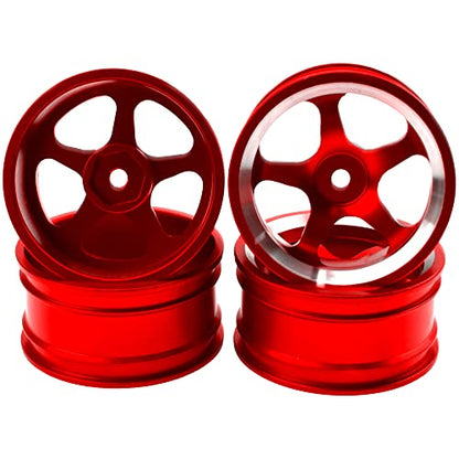 4Pcs Vgoohobby Metal Wheel Rims 12mm Hex Hub 5-Spoke Width 26mm Compatible with 1/10 Tamiya Kyosho HSP HPI Traxxas RedCat Sakura 1/10 On-Road Racing Touring RC Drift Car (Red) - color: Red