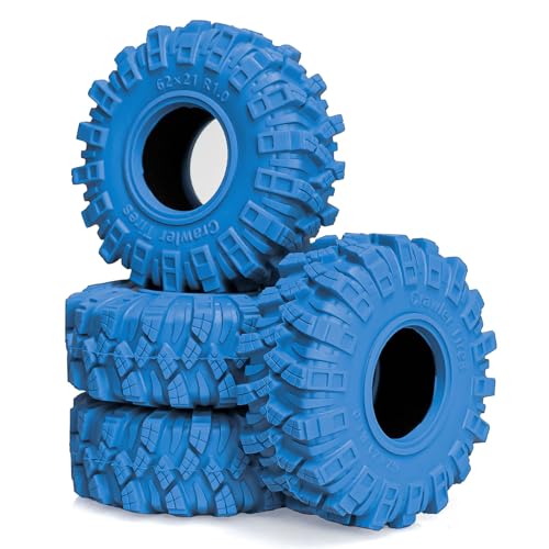 1.0 Tires RC Crawler Tires 62 * 21mm Super Soft Sticky 1.0 Crawler Tyre with Foam Insert for 1/18 TRX4M 1/24 SCX24 FCX24 Upgrade (4PCS) (Blue) - color: Blue
