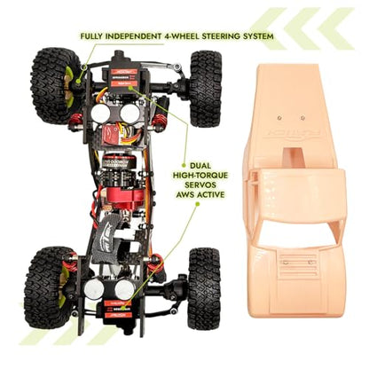 furitek 1/18 RC Crawler TerraX Active Pro 4WS – 1/18 ARTR RC Rock Crawler Remote Control Car w 4-Wheel Steering, Full Kit RTR Ready-to-Run 2-in-1 Outrunner Brushless System - color: Champagne Nude