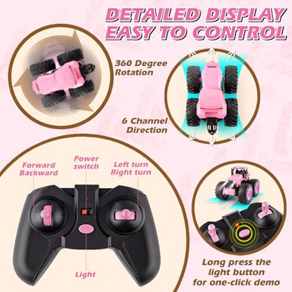 BAYSING Remote Control Monster Tractor Toy, Pink Light Up Monster Truck Toy | LED Lights Toddlers RC Farm Vehicle for 3, 4, 5, 6, 7 years old Boys ＆ Girls Ideal Christmas, Birthday Gifts for Kids - color: Pink