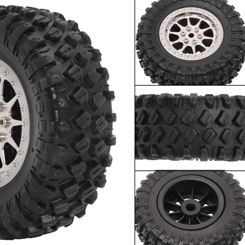 RC Tires & Wheels Set, 70x25mm Soft Rubber Tires with Foam Inserts, 5mm HexPlastic Beadlock Rims for 1/12 MN D90/D91/MN98/MN99S & 1/16 WPL C14/C24/C54/C64/C74/B16/B36 (A；Silver) - color: A；Silver