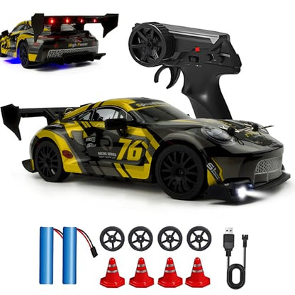 HTURCCOP 1:24 RC Drift 2.4GHz with LED Light, Race Car Toys for Boy Girl 8-12 Years Old, Speed Adjustable 25Km/H,High Speed RC Racing Cars Perfect Toy Gift for Boys & Girls (Yellow) - color: Yellow