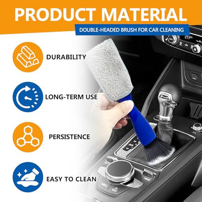 Double Head Car Detailing Brush 2-Pack - Double Ended Portable Dust Brush for Dashboard, Vents, Screens & Trim - Soft Car Cleaning Tool 2-in-1 Cleaning Tools Kit(Blue)