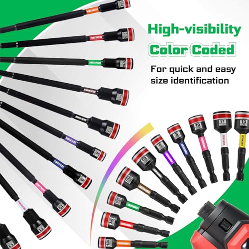 Impact Nut Driver Set, 10 Pieces 2.56”6”Long 5/16”6 Point Alloy Steel Magnetic SAE Nut Setter Set Use For Require Installing 1/4 Hex Shank Impact Driver with Case Box - size: 2.56"/6", style: 5/16"-10pcs