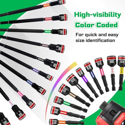 Impact Nut Driver Set, 10 Pieces 2.56”6”Long 5/16”6 Point Alloy Steel Magnetic SAE Nut Setter Set Use For Require Installing 1/4 Hex Shank Impact Driver with Case Box - size: 2.56"/6", style: 5/16"-10pcs