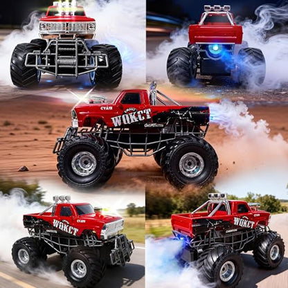 Highspeed Entry Level red rc Monster Truck with Light Spray 2.4GHz Upright 360 Rotate 4WD Monster Trucks rc Cars, 20+ KM/H Monster Trucks 70min (Max) Runtime,Back-to-School Season Toddler Toy 8-12 - color: Bigfoot-red