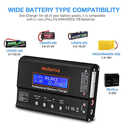 Lipo Battery Charger, 1S-6S Balanced Charger Discharger, 1-6S Lipo Li-ion NiMH NiCD Li-Fe Battery with Tamiya XT60 Deans Futaba Connector - color: black