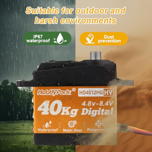 Hobbypark 40kg Waterproof RC Servo High Torque RC Steering Servos Standard HV 4.8-8.4V Metal Gears for RC Car Crawler Truck Buggy Control Angle 180° Programmable