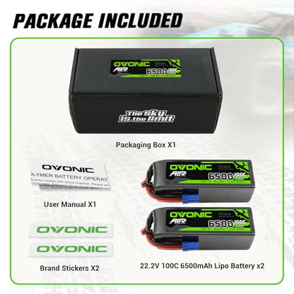 OVONIC Lipo Battery 6500mAh 100C 22.2V 6S RC Battery with EC5 Connector for RC Plane DJI Quadcopter RC Airplane RC Helicopter RC Car Truck Boat 2pcs