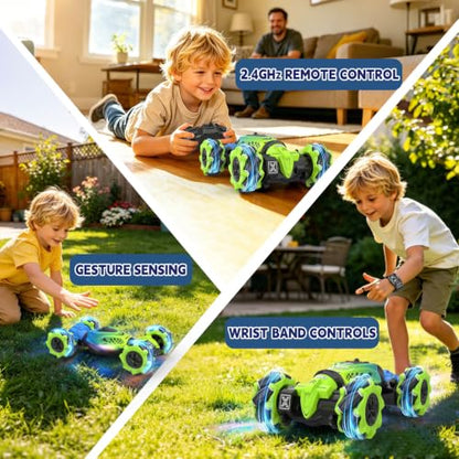 Remote Control Car - RC Drift Car Gesture Sensing Toy Boy Age 6-8-12 Gifts | Gesture Sensing RC Stunt Car for Kids Toys 6 7 8 9 10 11 12 Year Old Boy Birthday Christmas Presents with Lights Music - color: Green