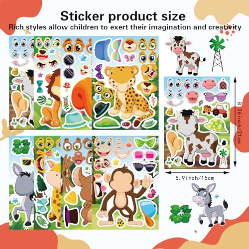 24 Sheets Animal Stickers for Kids Toddler, Jungle Animal Stickers Make-a-face Sticker Sheets Make Your Own Mix and Match Sticker for School Classroom Techer Reward Birthday Gift - style: Forest Animal