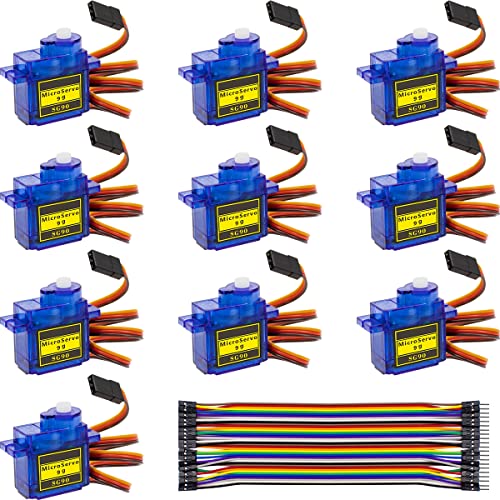 Hosyond 10 Pack Servo Motors SG90 9G Micro Servo for RC Robot Helicopter Airplane Boat Remote Control Toys, Servo for Arduino Project, Blue - size: SG90 x 10