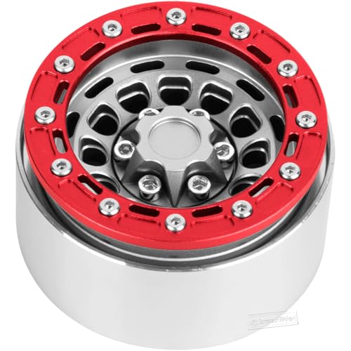 RC 1.9 Beadlock Aluminum Deep-Dish Wheels w/Adjustable Offset for 1/10 RC Crawler SCX10 TRX4 TRX6 VS4-10 Gen8 7 MST CFX D90,Alloy 1.9 RC Beadlock Wheels 1.9 RC Rims,Silver w/Red
