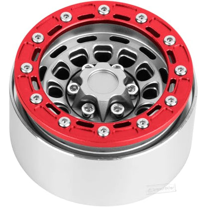 RC 1.9 Beadlock Aluminum Deep-Dish Wheels w/Adjustable Offset for 1/10 RC Crawler SCX10 TRX4 TRX6 VS4-10 Gen8 7 MST CFX D90,Alloy 1.9 RC Beadlock Wheels 1.9 RC Rims,Silver w/Red