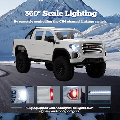 FMS FCX18S GMC Sierra S 1500 RC Crawler, 1/18 Brushless RC Truck 4WD Offroad, Official Licensed GMC Pickup with 2-Speed Transmission, Portal Axles, Metal Gears, ABS Hard Shell, RTR RC Car for Adults