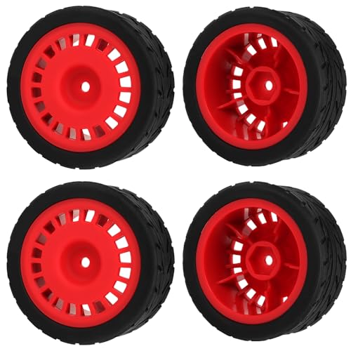 2.59" Rubber Tires & Nylon Wheel Rims 12mm Hex Hub Compatible with HSP Tamiya HPI Kyosho Redcat ExceedRC 1/10 On-Road Touring Car,WLtoys 1/14 144001 RC Buggy (red) - color: red