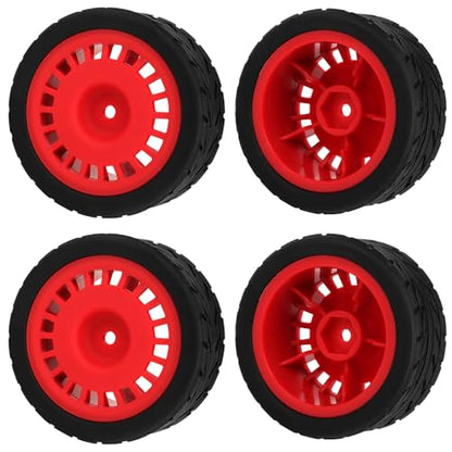 2.59" Rubber Tires & Nylon Wheel Rims 12mm Hex Hub Compatible with HSP Tamiya HPI Kyosho Redcat ExceedRC 1/10 On-Road Touring Car,WLtoys 1/14 144001 RC Buggy (red) - color: red