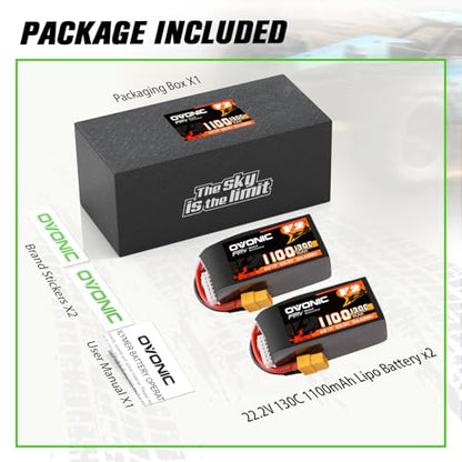 OVONIC 130C 6S 1100mah Lipo Battery 22.2V Pack with XT60 Plug for FPV Racing