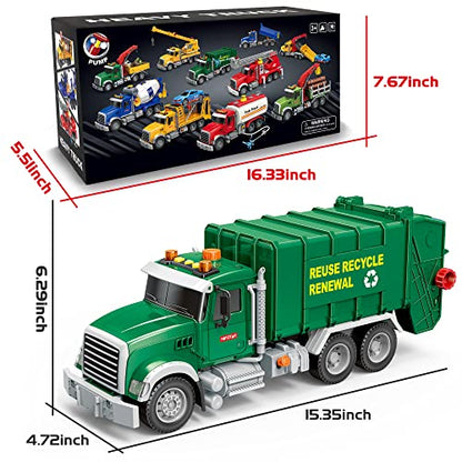 Dwi Dowellin Toddler Toys for 3 + Years Old Boys, 15" Large Garbage Truck Toy,Friction Powered Waste Management Garbage Truck with Lights and Sounds,3 Rear Loader Trash Cans,Kids Gift - style: garbage tuck