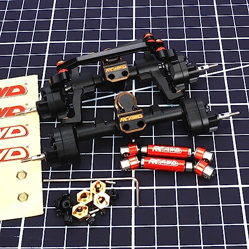 RCAWD All Metal Front Rear Axles with Center Drive Shaft and Diff Gear for 1/24 ECX Barrage Portal Axle RGT FTX Series RC Crawler Upgrades Parts Black - color: Black