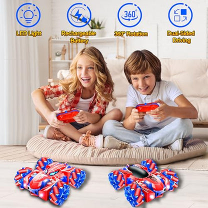 Spider Remote Control Car, 2.4Ghz Rechargeable Rc Cars 360° Rotating 4WD Stunt Car with Cool Lights | Double Sided Drift | Indoor Toys for Kids Ages 3-12 | Birthday