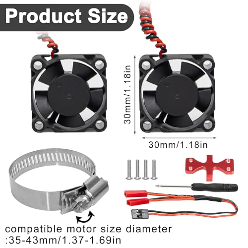 1/7 1/8 1/10 RC Cooling Fan Heat Sink with Adjustable Mount 35-43mm | for 1/7 1/8 1/10 RC Crawler Car 3660 3670 4074 4068 4274, 22000 RPM - style: Black B 30*30mm