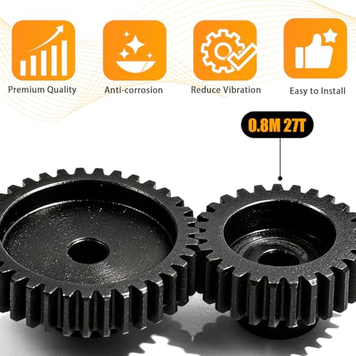 3-Pack Steel Metal 0.8M 5mm Pinion Motor Gear Sets 27T Compatible with HPI Kyosho Losi Axial Tamiya 1/8 1/10 RC Car Monster Truck Buggy, 0.8 Module Gear for Traxxsa Arrma - style: 3Pcs 27T