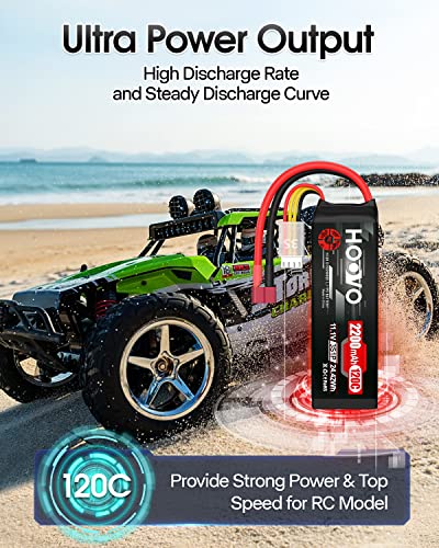 HOOVO 3S 11.1V Lipo Battery 2200mAh 120C RC Battery with T Connector for RC Truggy RC Truck RC Airplane Helicopter Drone (2 Pack)