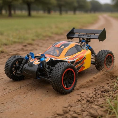 HobbyPark 12mm Hex PreGlued 1/10 RC Buggy Tires and Wheels Set Mounted for Traxxas Bandit VXL Losi Redcat Wltoys 144001 2S 3S Lipo Brushless Motor (Style A)