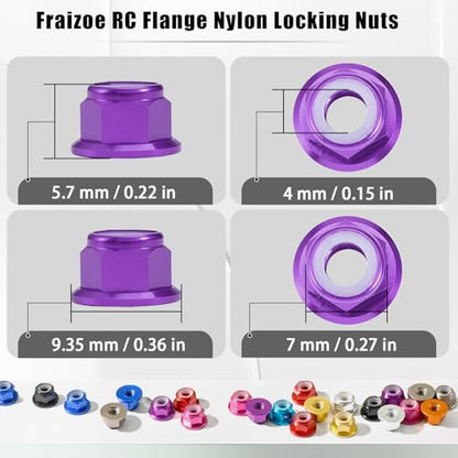 4Pcs M4 Flange Nuts Aluminum, M4-0.7mm Hex Flange Nylon Insert Lock Nuts for 1/10 Scale RC Car Traxxas Slash 4x4 2WD Stampede VXL Rustler VXL HPI Redcat Axial Racing Truck Buggy Crawler Wheels - color: Purple, size: 4Pcs