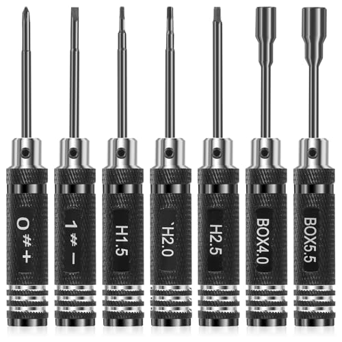 7 PCS RC Tool Kit Screwdriver Set, 1.5mm 2.0mm 2.5mm 3.0mm 4mm 5.5mm Hex Screw Driver Set, Portable RC Repair Tools for Drone Helicopter Models