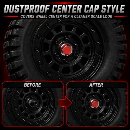 4PCS M4 RC Wheel Nuts, Dustproof Rim Center Cap Hub Nuts for 1/10 TRX4 | Aluminum Wheel Center Cap Nuts with Mini Cross Wrench for TRX4 TRX6 SCX10 SCX10 II D90 Redcat Tamiya HPI 1/10 RC Car, Red - color: Red