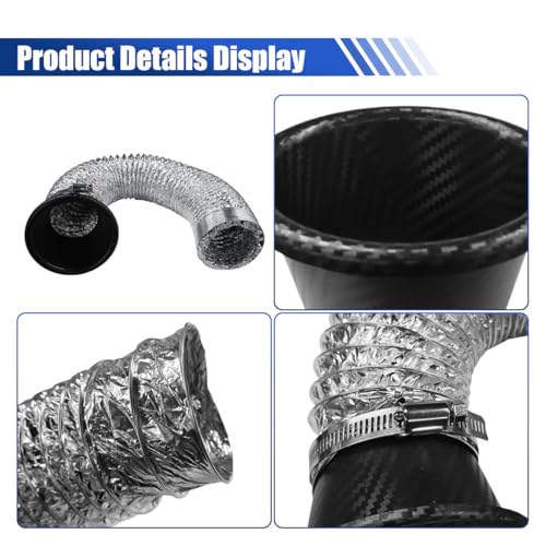 Craedli Carbon Fiber Car Air Intake Duct, Round Car Front Bumper Brake Air Intake Pipe with Extendable Flexible Hose and Hose Band, Universal Automotive Modified Replacement for Most Cars(Round) - size: Round