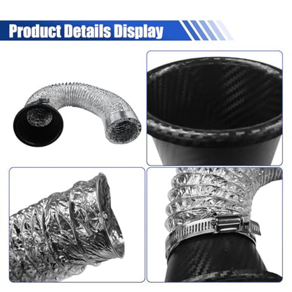 Craedli Carbon Fiber Car Air Intake Duct, Round Car Front Bumper Brake Air Intake Pipe with Extendable Flexible Hose and Hose Band, Universal Automotive Modified Replacement for Most Cars(Round) - size: Round