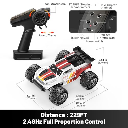 Remote Control Car 1:18 Scale 4WD Off-Road RC Truck, 36 KPH Fast RC Car with Dual 7.4V 1500mAh Batteries, Oil-Filled Shocks, Dual Body Shells, RC380,2.4GHz RTR for Outdoor Driving