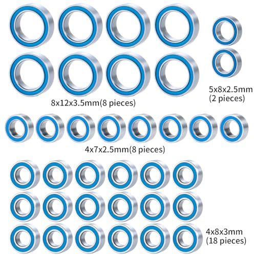 MORLORDY 36Pcs RC Complete Sealed Bearings Kit Wheel Hubs Kit for 1/16 Mini Slash E-Revo Rally RC Truck Upgrade Parts