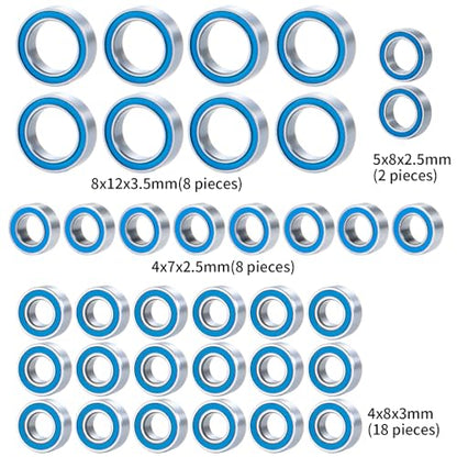 MORLORDY 36Pcs RC Complete Sealed Bearings Kit Wheel Hubs Kit for 1/16 Mini Slash E-Revo Rally RC Truck Upgrade Parts