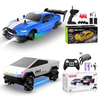 RC Drift Car 1/20 Scale 2.4GHz 4WD Remote Control Cars with Led Lights 22KM/H High Speed &1/28 Scale Gesture Sensing RC Stunt Cars Toys for 6-12 Years Old Boys Girls