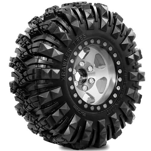 STMU Negative Offset 10.4mm 1.9 Beadlock Wheel Rims Aluminum and 1.9 RC Crawler Tires 4.33 Inch OD Foam Inserts for Traxxas TRX4 Axial SCX10 SCX10 II III RBX10 Redcat Gen 8 (Silvery) - color: Silvery