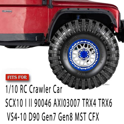 RC 2.2" Beadlock Wheels Tires Set（4PCS for 1/10 SCX10 I II 90046 AXI03007 TRX4 TRX6 VS4-10 D90 Gen7 Gen8 MST CFX RC Crawler Car,2.2 Beadlock Wheels and Tires,Aluminium Wheel Rims,Silver - color: Silver- (Rc Wheels Tires)