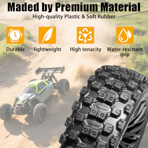 4PCS Pre-Glued RC Crawler Car Rubber Tires and Plastic Wheels Set, 70mm*26mm Tires and Rims with 12mm Hex Fits for ARRMA 1/14 1/16 1/18 Granite/Typhon Grom RC On/Off Road Crawler Truck Car (Black) - color: Black