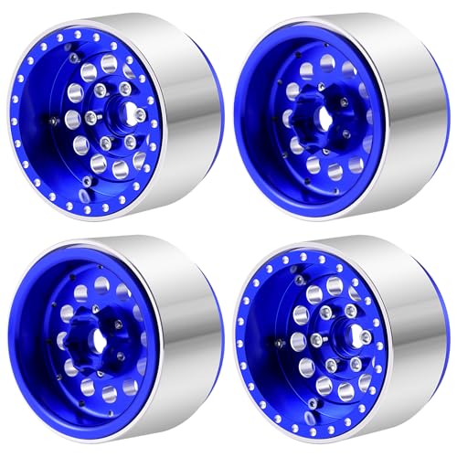 RCLIONS 4PCS Aluminum 1.9" Beadlock Wheels Deep Dish Wheel Rims Upgrades for Axial SCX10 I II III TRX4 GEN7 GEN8 1/10 RC Crawler Truck Car (Blue) - color: Blue