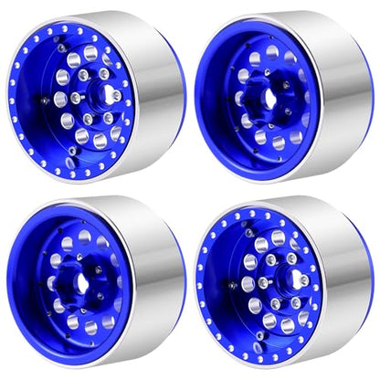 RCLIONS 4PCS Aluminum 1.9" Beadlock Wheels Deep Dish Wheel Rims Upgrades for Axial SCX10 I II III TRX4 GEN7 GEN8 1/10 RC Crawler Truck Car (Blue) - color: Blue
