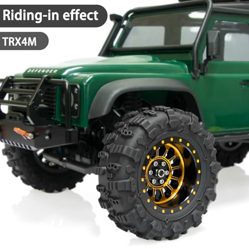 LRFHL 1.3" Beadlock Wheel Tires Aluminum for SCX24 TRX4M, 4PCS, Gold | Upgraded 1.45-inch Wheel, 1/24 SCX24 1/18 TRX4M RC Crawler Car Upgrade - color: Black Tires+ Gold Wheels-2