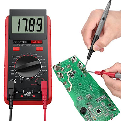 Proster LCR Meter - Capacitance Inductance Resistance Tester Multimeter Self-Discharge with Overrange Display - color: Red