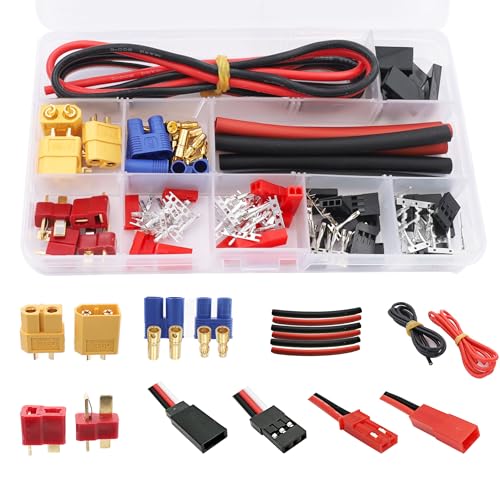 T-Plug EC3 XT60 Connector & Servo Plug Crimp Pin Cable for RC Models DIY | Male Female Connector Adapters,Male Female Connector Crimp Pin,14AWG Silicone Wire,Servo Connector Repair,High Conductivity