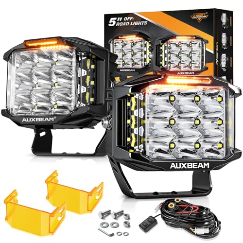 Auxbeam V-MAX Series 5" 168W LED Cube Pod 270° Side Shooter Fog Light Pods | Spot Flood Combo, Pod Light with DRL, 168W 16440LM Light Output, 3 Lighting Modes, Amber Covers, Auxiliary Ditch Lights - color: 5in Cube LED Pod