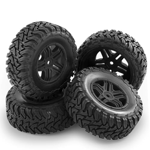 REDSPIDER•1/10 12mm Hex Short Course SC Trucks Wheels and Tires（4pcs） OD 4.3''for 1/10 RC Off-Road Car Traxxas TRX4 Slash Arrma Losi Tenacity Vkar 10sc Hpi RC Buggy Car 4PCS (Black) - color: Black