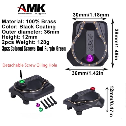 AMK TRX4 Brass Differential Cover, TRX4 Portal Axle Housing Brass Diff Cover with Oiling Hole, Front and Rear Axle Housing Covers for 1/10 RC Crawler Car TRX4 Upgrade Parts