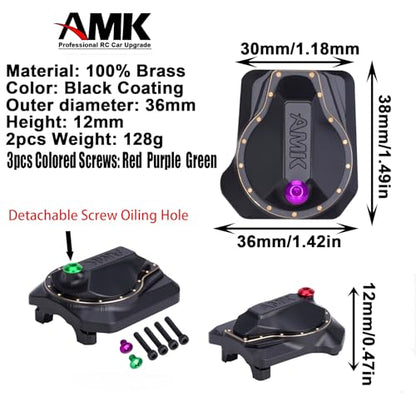 AMK TRX4 Brass Differential Cover, TRX4 Portal Axle Housing Brass Diff Cover with Oiling Hole, Front and Rear Axle Housing Covers for 1/10 RC Crawler Car TRX4 Upgrade Parts